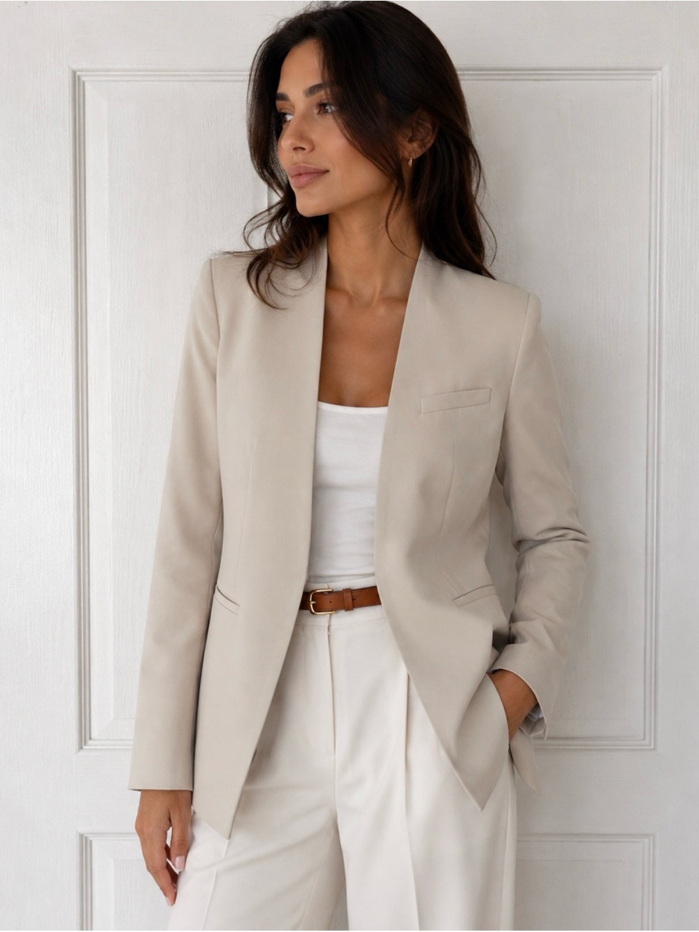 Zara Open-Front Women's Blazer in Light Beige